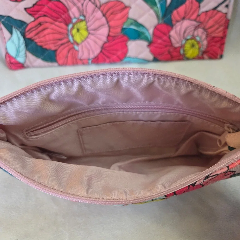 Vera Bradley Floral Quilted Makeup Bag and Heat Resistant Travel Sleeve Set Pink